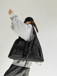 極簡大容量單肩托特包,大容量托特包辦公和旅行,可折疊包適用於學校,工作,旅行 - 黑色 - 查看 1