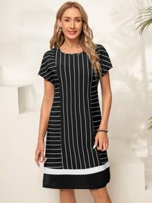 EMERY ROSE 條紋印花蝙蝠袖洋裝 - 藏蓝色 - 查看 1