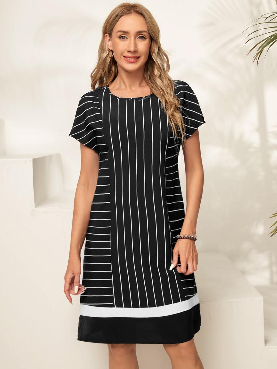 EMERY ROSE 條紋印花蝙蝠袖洋裝 - 藏蓝色 - 查看 1