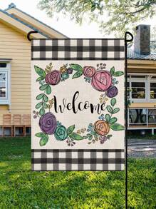 1pc Floral & Letter Graphic Flag - Multicolor - View 3
