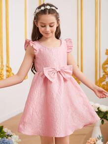 SHEIN Da Ragazze Abiti con bordo a volant fiocco frontale jacquard