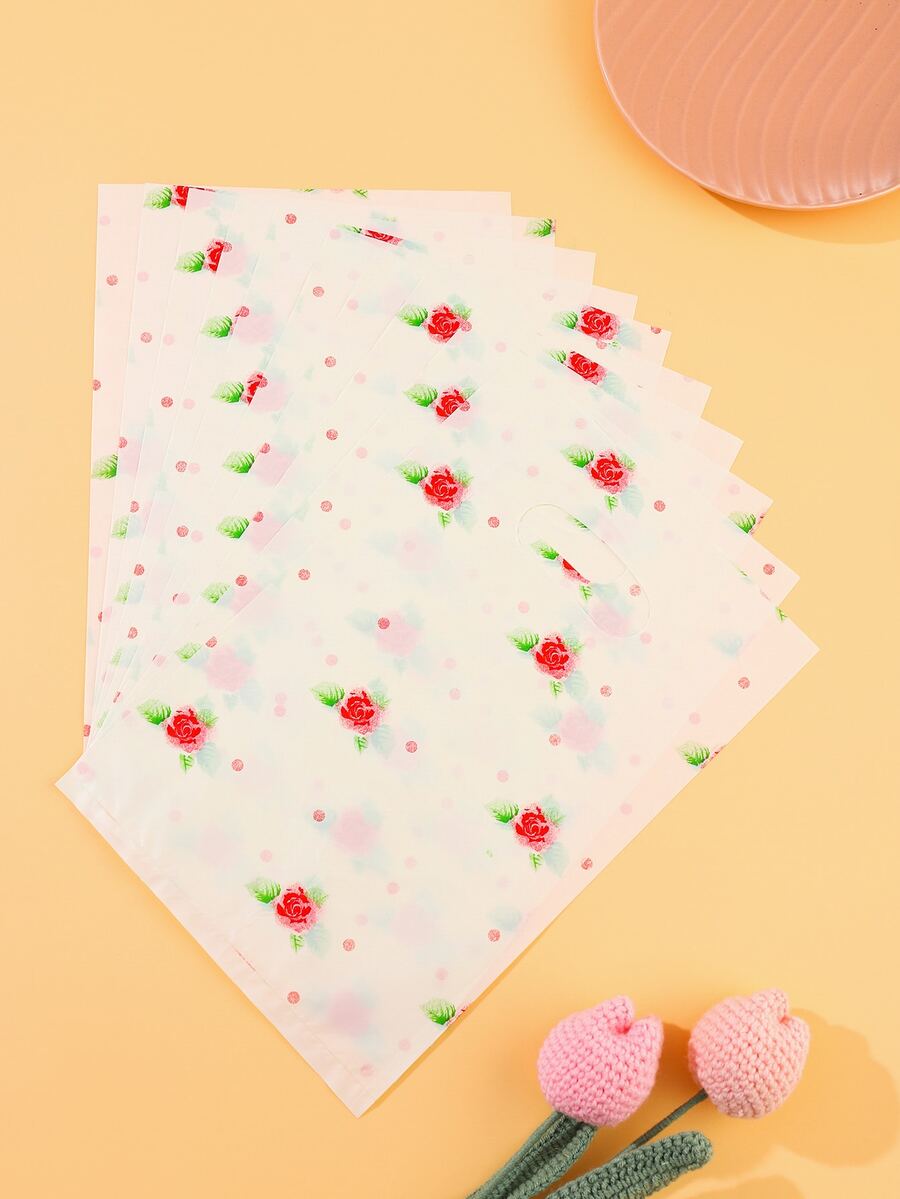 10 piezas Bolsa de regalo con patrón de flor - Multicolor - Ver 1