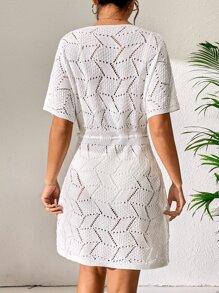 網眼針織腰帶罩衫連衣裙不附比基尼 - 白色 - 查看 2