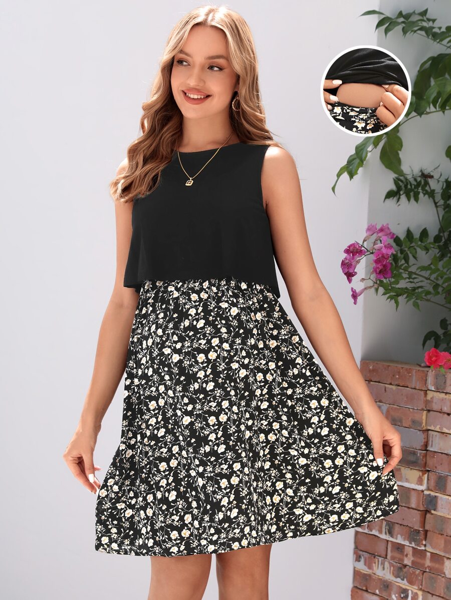 SHEIN Bộ đồ hai mảnh Bà bầu Chia Họa tiết hoa Boho - Nhiều màu - Xem 1