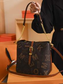 Bolso cubo con estampado de letra con diseño de hebilla - Multicolor - Ver 1