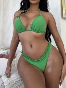 荷葉邊露背三角泳衣套裝 - 綠色 - 查看 3