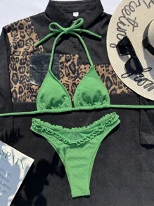 荷葉邊露背三角泳衣套裝 - 綠色 - 查看 5