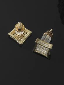 Fashionable and Popular Men Rhinestone Decor Stud Earrings Copper Punk Hip Pop Style for Jewelry Gift and for a Stylish Look - Yellow Gold - View 3