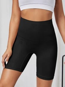 Easithlete 素色寬腰帶運動騎行短褲 - 黑色 - 查看 5