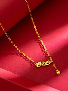 Letter & Heart Charm Necklace - Yellow Gold - View 1