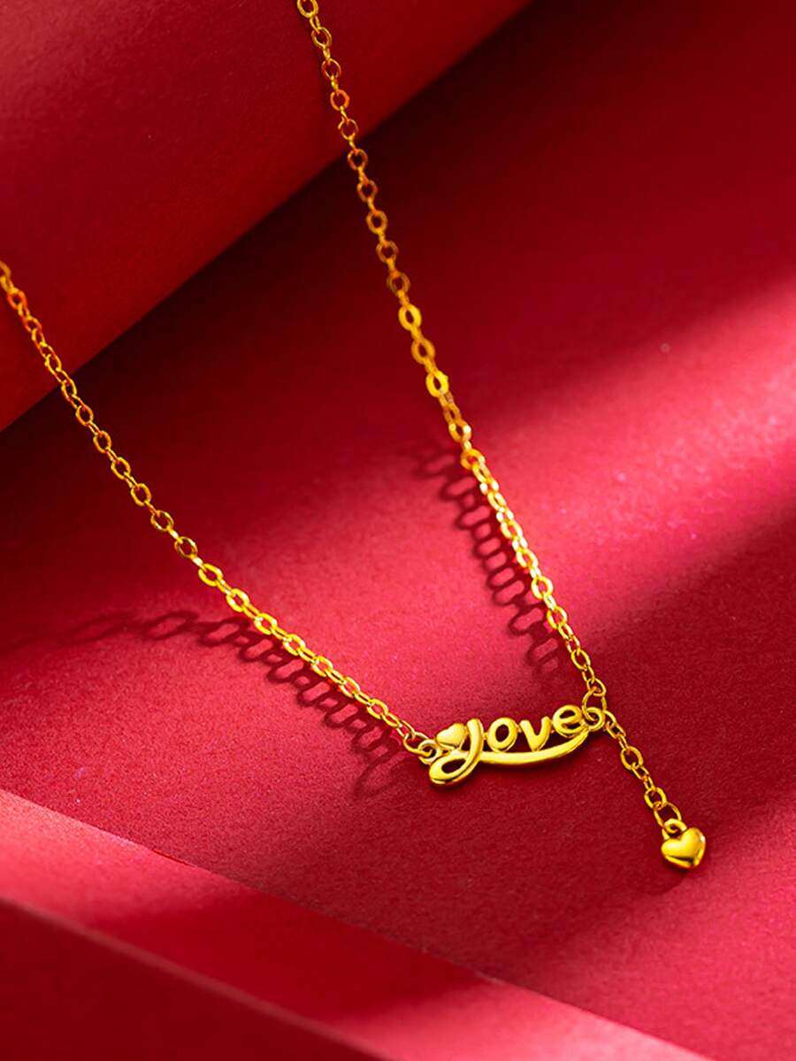 Letter & Heart Charm Necklace - Yellow Gold - View 1