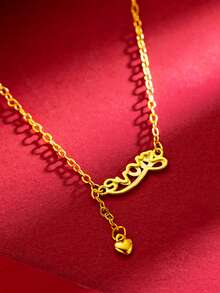 Letter & Heart Charm Necklace - Yellow Gold - View 2