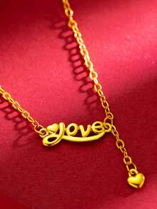 Letter & Heart Charm Necklace - Yellow Gold - View 3
