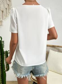 SHEIN Privé Spring Break Solid Asymmetrical Neck Puff Sleeve White Blouse - White - View 2