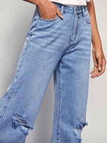 BizChic Ripped Raw Hem Wide Leg Jeans - Light Wash - View 6