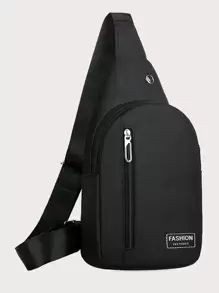 Mini Letter Patch Decor Sling Bag - Black - View 1