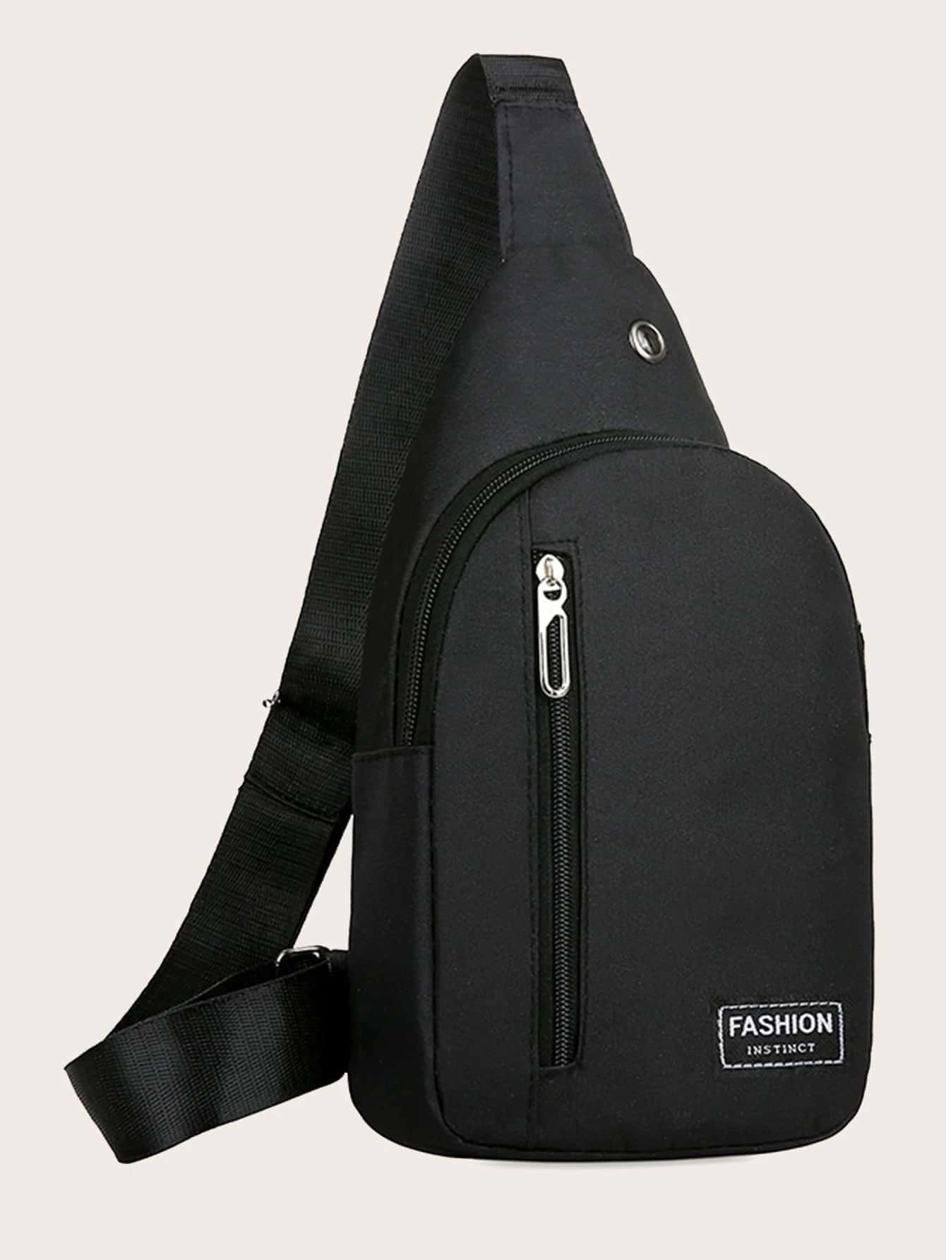 Mini Letter Patch Decor Sling Bag - Black - View 1