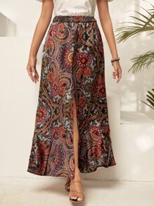 EMERY ROSE Falda con estampado de paisley de muslo con abertura bajo con fruncido - Multicolor - Ver 1