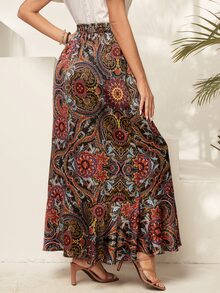 EMERY ROSE Falda con estampado de paisley de muslo con abertura bajo con fruncido - Multicolor - Ver 2