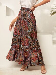 EMERY ROSE Falda con estampado de paisley de muslo con abertura bajo con fruncido - Multicolor - Ver 5