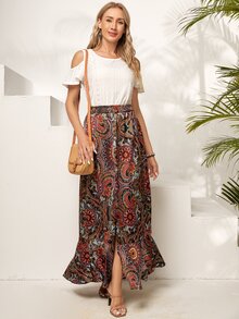 EMERY ROSE Falda con estampado de paisley de muslo con abertura bajo con fruncido - Multicolor - Ver 6