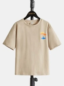 SHEIN Boys Slogan Graphic Drop Shoulder Tee - Khaki - View 2