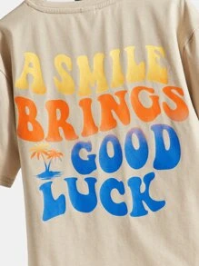 SHEIN Boys Slogan Graphic Drop Shoulder Tee - Khaki - View 4