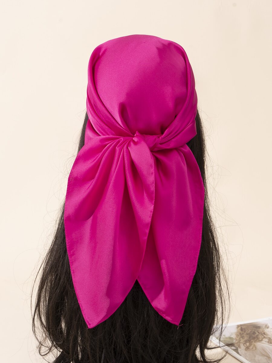 1pc Stylish Classic Soft Minimalist Solid Bandana Fashion Head Scarf Bandana,Hair Band,Head Band Ideal For Dressing Up Your Look - Hot Pink - View 1