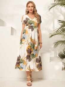 EMERY ROSE Rochie cu decolteu în V cu imprimeu tropical