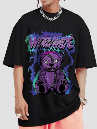 Street Life T-shirt à imprimé d'ours pour hommes, École