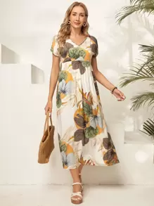 EMERY ROSE Rochie cu decolteu în V cu imprimeu tropical