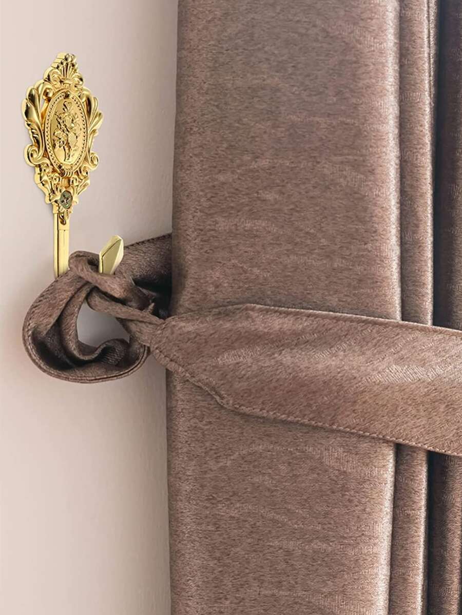 6pcs/set Zinc Alloy Curtain Hook With Expansion Tube & Screw, Modernist Flower Detail Hook For Home - Gold - View 1