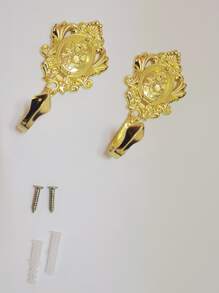 6pcs/set Zinc Alloy Curtain Hook With Expansion Tube & Screw, Modernist Flower Detail Hook For Home - Gold - View 3