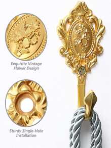 6pcs/set Zinc Alloy Curtain Hook With Expansion Tube & Screw, Modernist Flower Detail Hook For Home - Gold - View 4