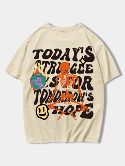 Street Life Camiseta gráfica con esqueleto y lema para hombres, para Halloween, escuela