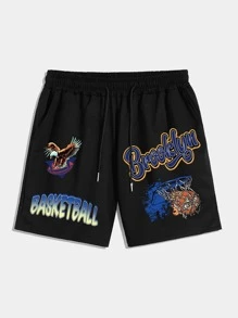 ROMWE MEN Prep 男士鷹和字母圖案短褲