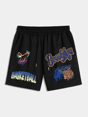 Prep بنطلون قصير بجرافيك عبارة ونسر للشباب