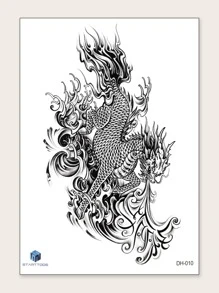 1 hoja Pegatina tatuaje con estampado de dragón chino - Negro - Ver 2