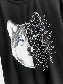 SHEIN Boys Wolf & Geo Print Tee - Black - View 3