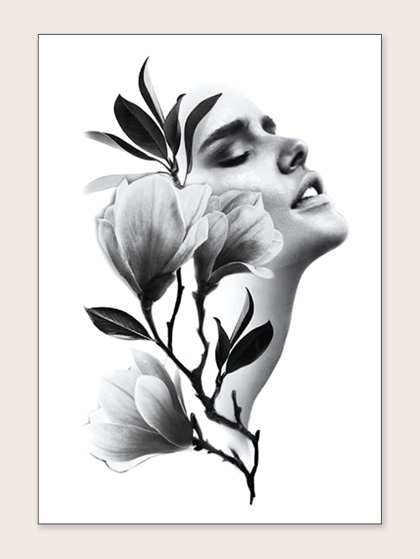 1 hoja Pegatina tatuaje floral & con estampado de figura - Negro - Ver 1