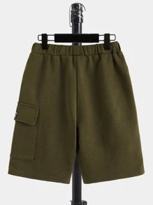 SHEIN Boys Letter Graphic Hooded Tee & Drawstring Waist Shorts - Army Green - View 6
