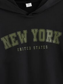 SHEIN Boys Letter Graphic Hooded Tee & Drawstring Waist Shorts - Army Green - View 7