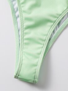 罗纹比基尼套装镂空无钢圈文胸上衣和高腰比基尼下装 2 件套比基尼夏季海滩 - 綠色 - 查看 7