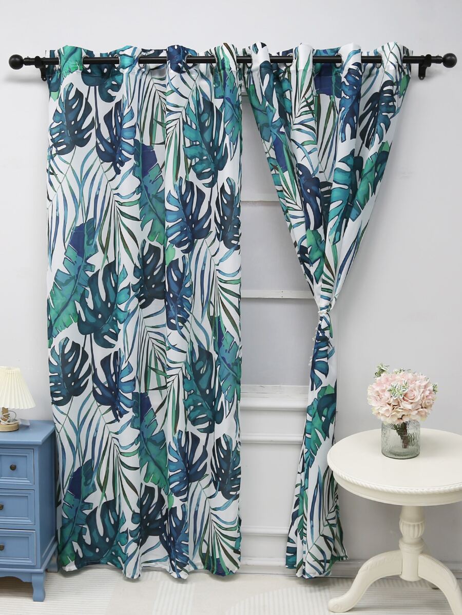 熱帶印花葉子圖案單片窗簾 - 彩色 - 查看 1