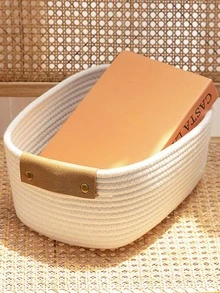 1pc Woven Desktop Storage Basket - White - View 5