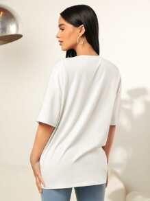 SHEIN SXY Car & Letter Graphic Drop Shoulder Oversized Tee - White - View 2