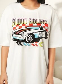 SHEIN SXY Car & Letter Graphic Drop Shoulder Oversized Tee - White - View 5