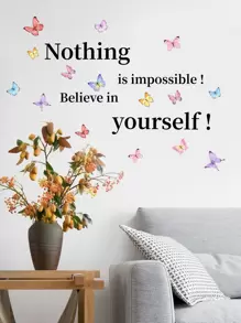 1set Inspiring Quotes & Butterfly Wall Decals, Stickers, Wall Decal, Vinyl Decal For Home Decorations, Spring Decoration Items Refresh Your Home, Rama Decoration Stickers Gifts Birthday Graduation - Multicolor - View 4