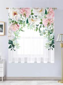 1pc Flower Pattern Sheer Panel Curtain, Pastoral Polyester Sheer Curtain For Kitchen, Bedroom And Living Room - Multicolor - View 2