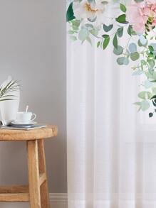 1pc Flower Pattern Sheer Panel Curtain, Pastoral Polyester Sheer Curtain For Kitchen, Bedroom And Living Room - Multicolor - View 6